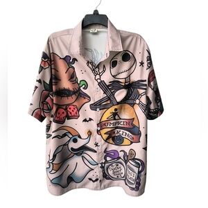 Men's Halloween Oogie Boogie Jack Skellington Graphic Hawaiian Button Shirt XL